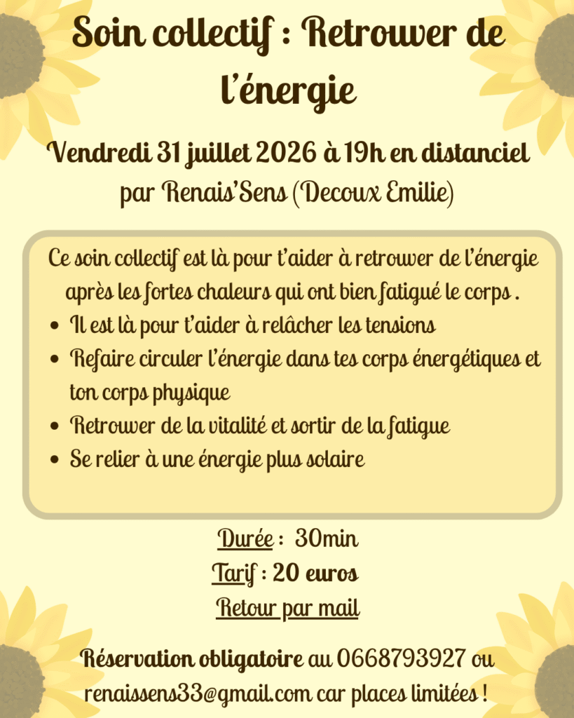 distanciel, soin collectif, soin énergétique, fatigue, vitalité, corps, énergéticienne, renais sens, limoges